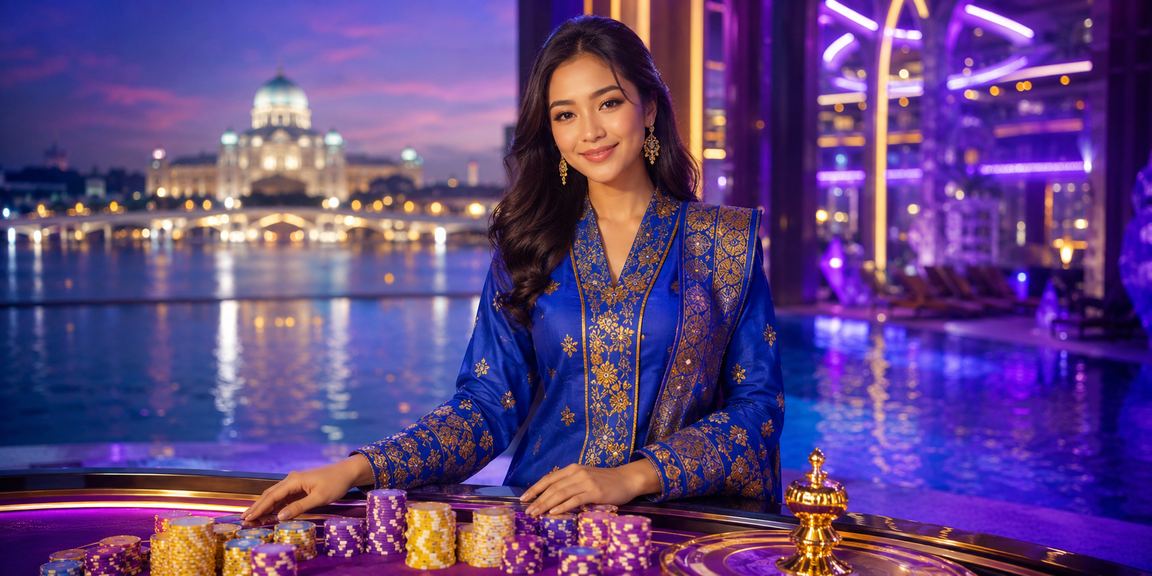 Pengguna wanita berbaju kurung menikmati kasino maya rm99 di Putrajaya